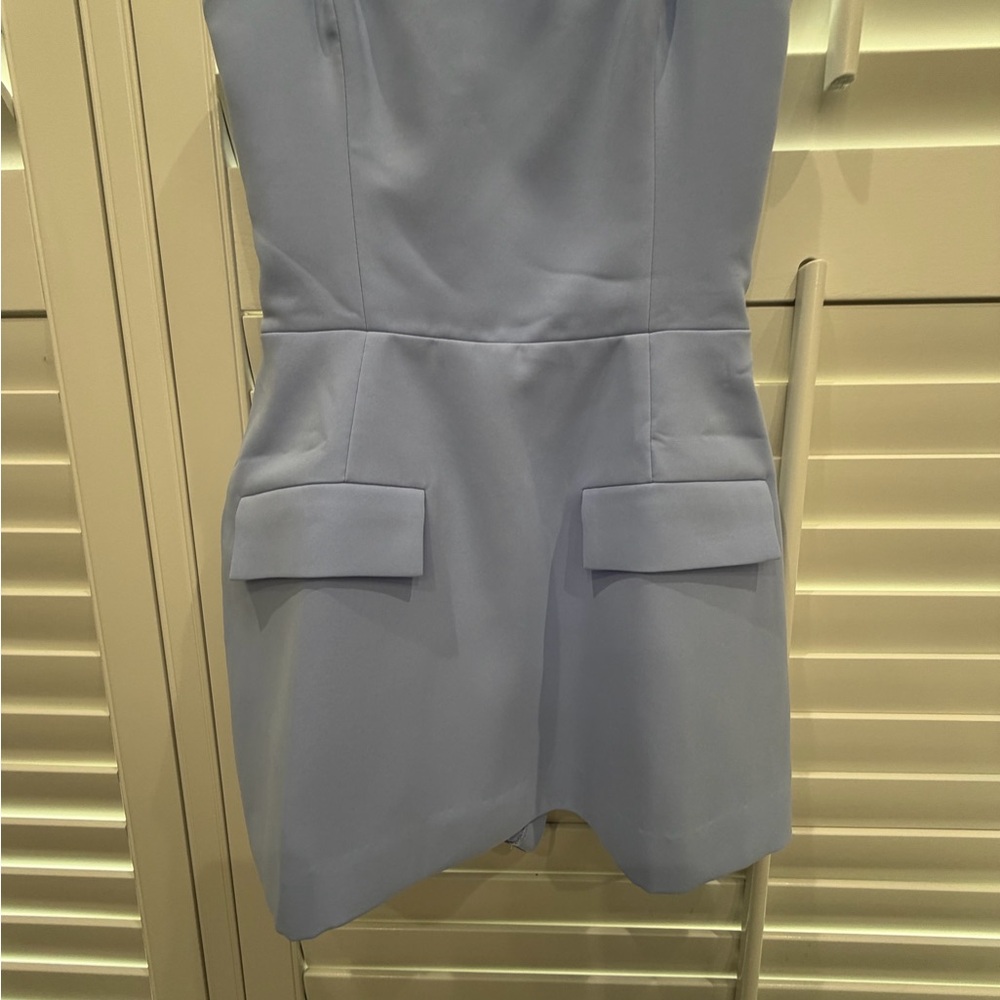 Amanda Uprichard Pale Blue Sleeveless Mini Dress with Front Flap Pockets